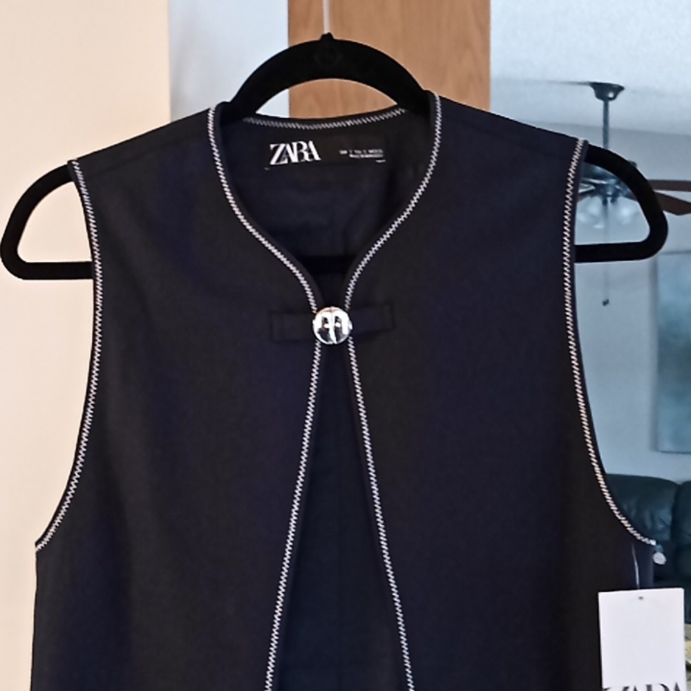 Zara Navy Longline Waistcoat With Silver Clasp Front Fastening. NWT. Beautiful!! - Picture 2 of 15